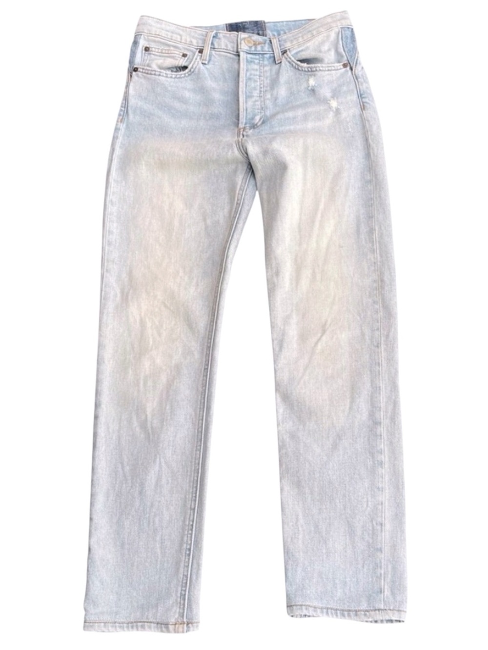 Denim Forum High Waist Light Wash Button Fly Ankle Jeans (26x27)
